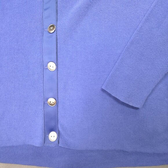 Talbots Cardigan Sweater Womens Medium Blue V-Neck Button Front Satin Trim Knit - Picture 2 of 13